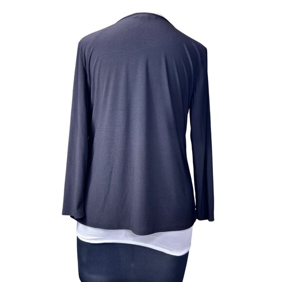 Nine West Black Long Sleeve Top With Faux Leather Detail - Picture 3 of 14